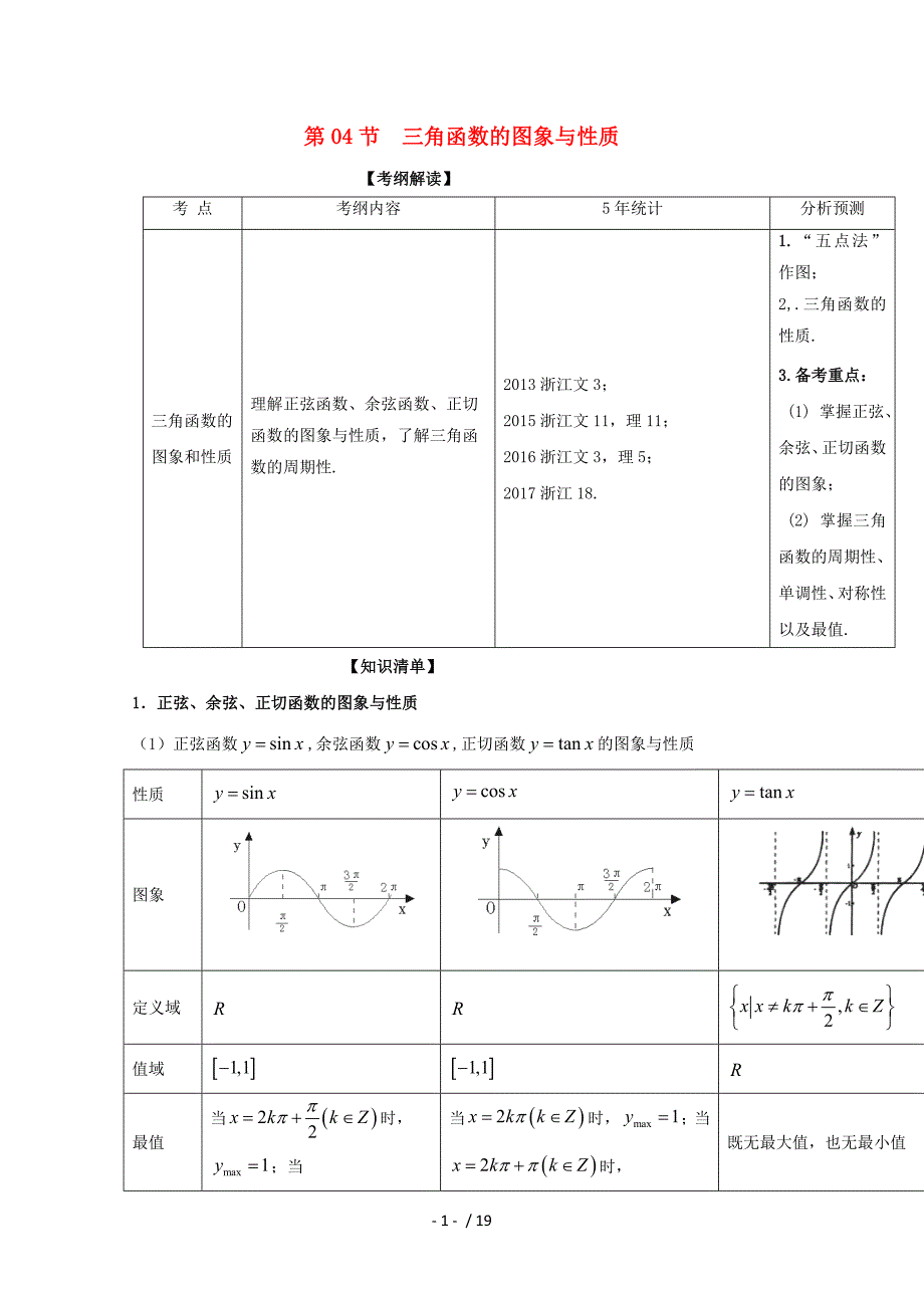 (浙江版)高考数学一轮复习(讲练测)专题三角函数的图象与性质(讲)_第1页