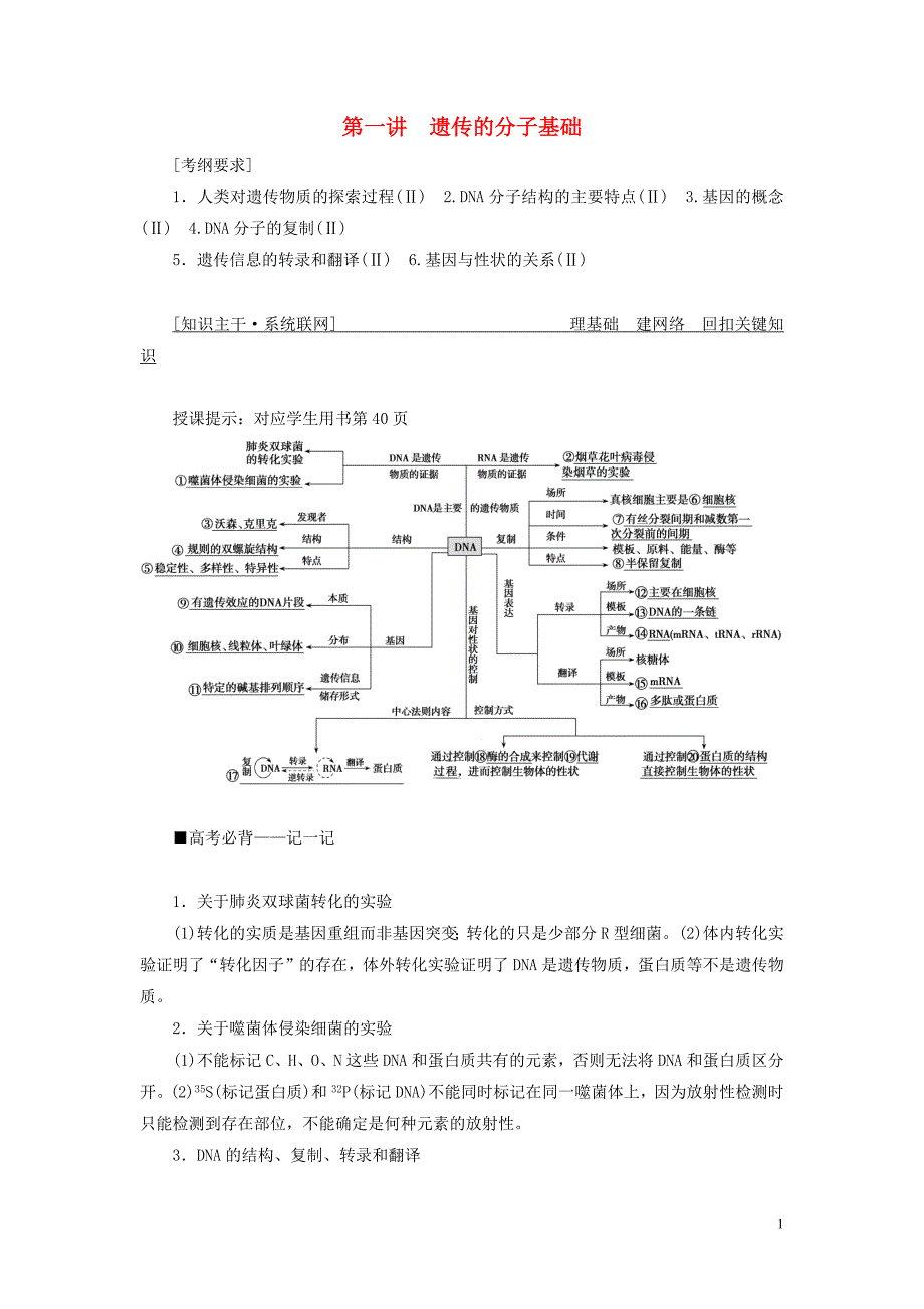 高考生物二轮复习专题三遗传、变异与进化第一讲遗传的分子基础学案_第1页