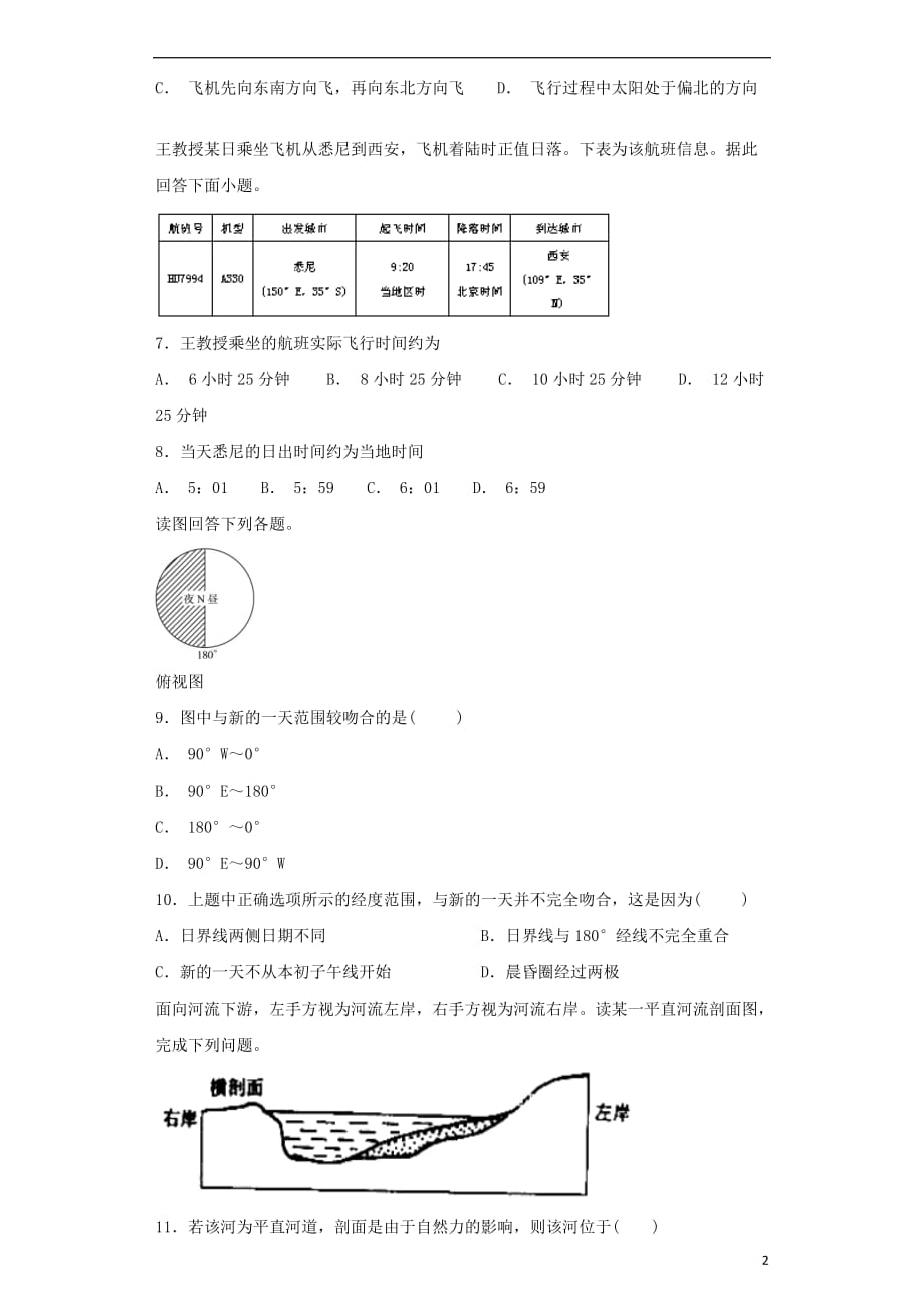 高考地理二轮复习第一篇专项考点对应练第4练地球自转及其地理意义_第2页