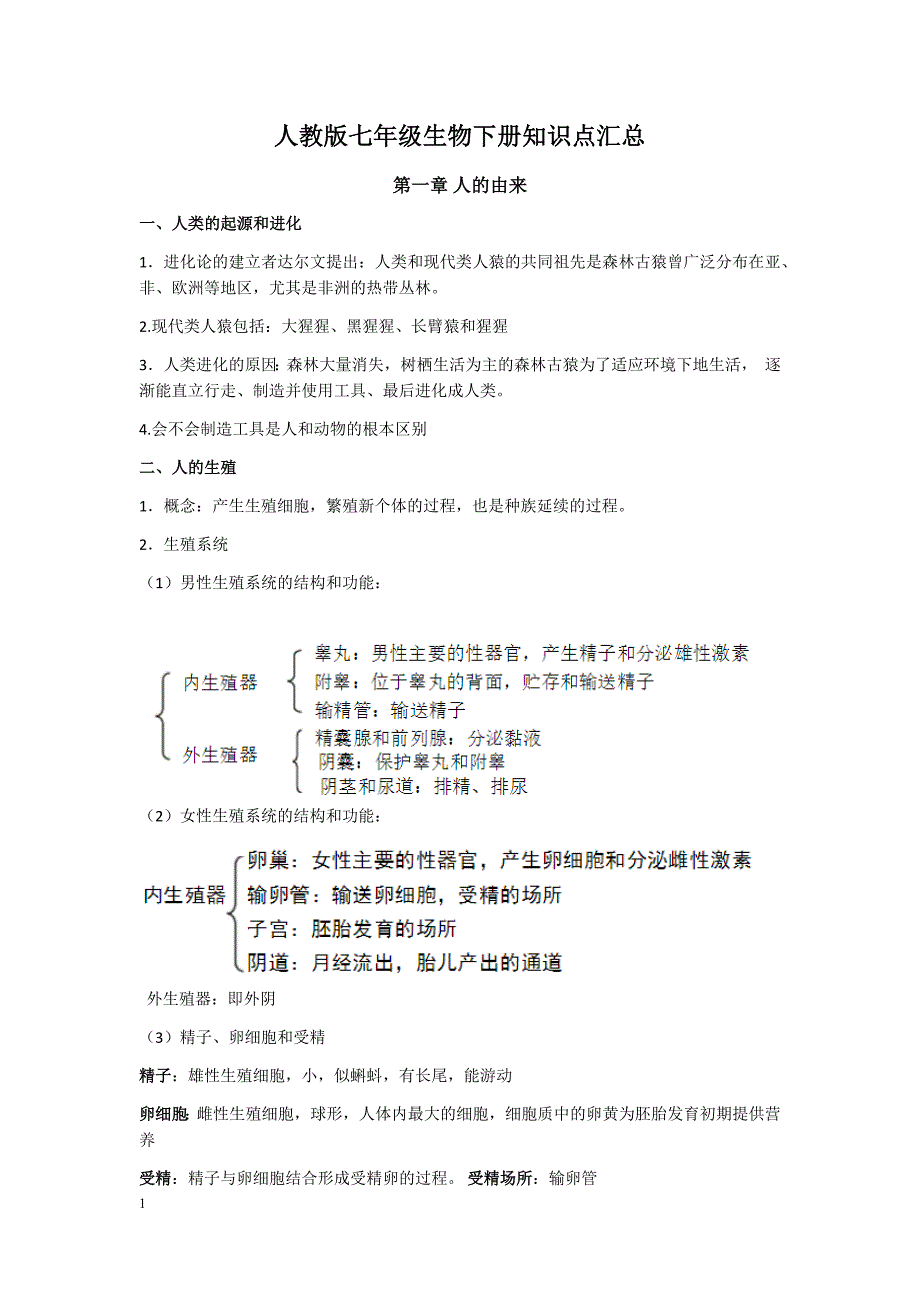 (人教版)七年级生物下册知识点汇总教学材料_第1页