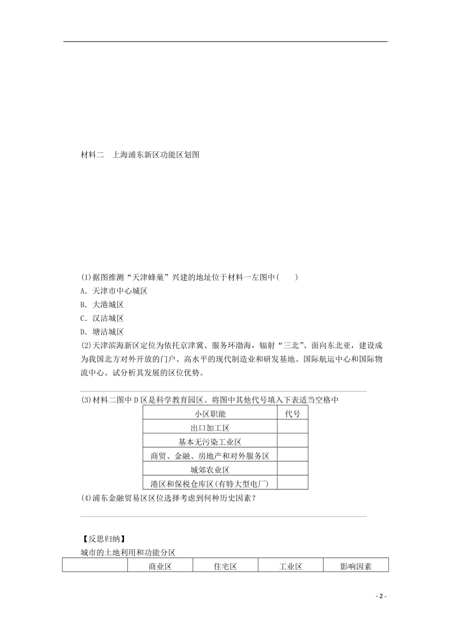 高考地理总复习第七单元城市与城市化课时28城市区位因素分析专题学案新人教_第2页