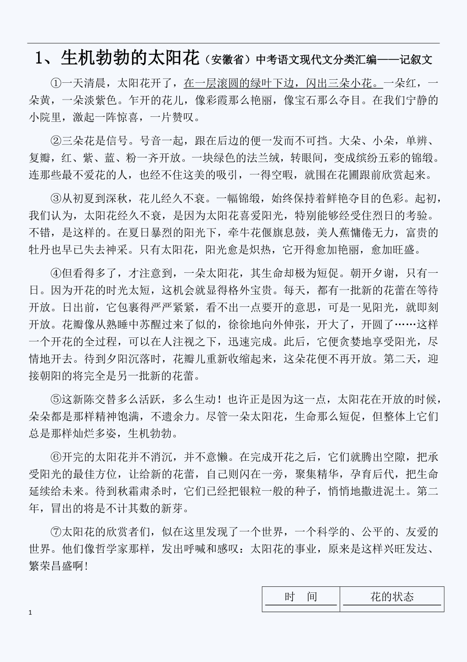 (精品附答案)中考复习现代文阅读分类汇编之记叙文阅读训练100篇培训教材_第1页