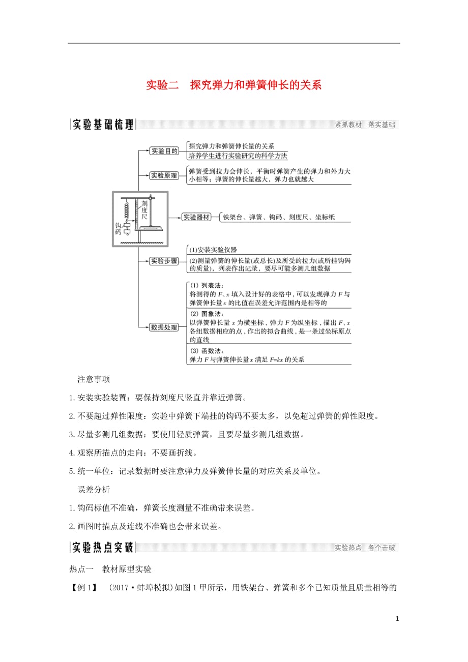 高考物理总复习第二章相互作用实验二探究弹力和弹簧伸长的关系学案_第1页