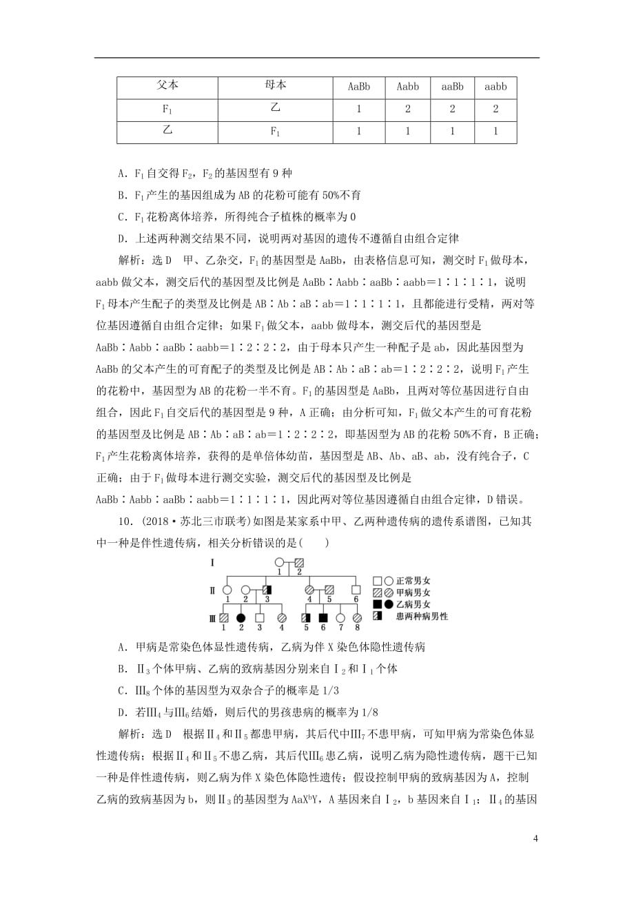 高考生物一轮复习第二部分遗传与进化第一单元遗传的基本规律与伴性遗传阶段质量评估（四）遗传的基本规律和伴性遗传_第4页