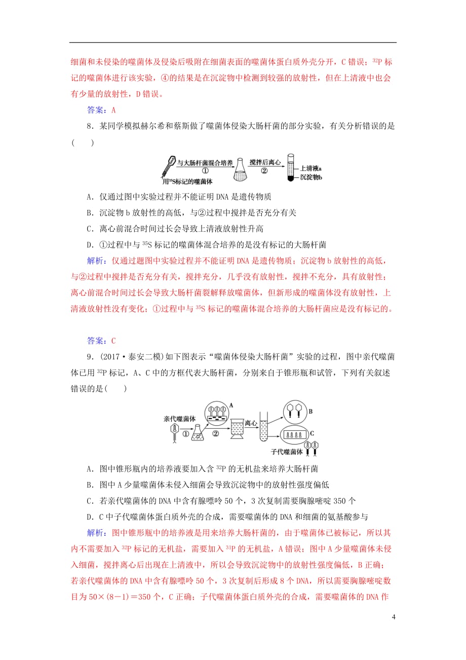 高考生物总复习第六单元遗传的分子基础第1讲DNA是主要的遗传物质课时跟踪练_第4页