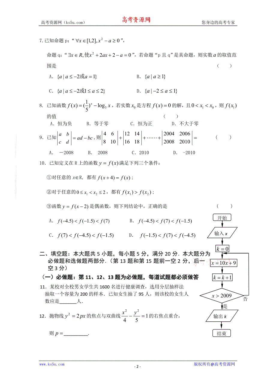 广东省三校2010届高三上学期期末联考(数学文)_第2页