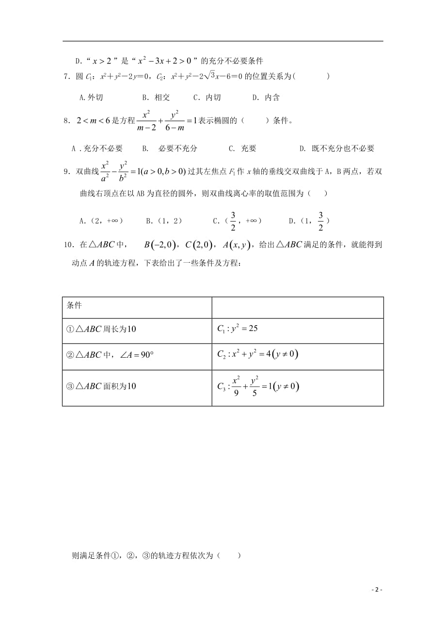 黑龙江省双鸭山市第一中学高二数学上学期期中试题文_第2页