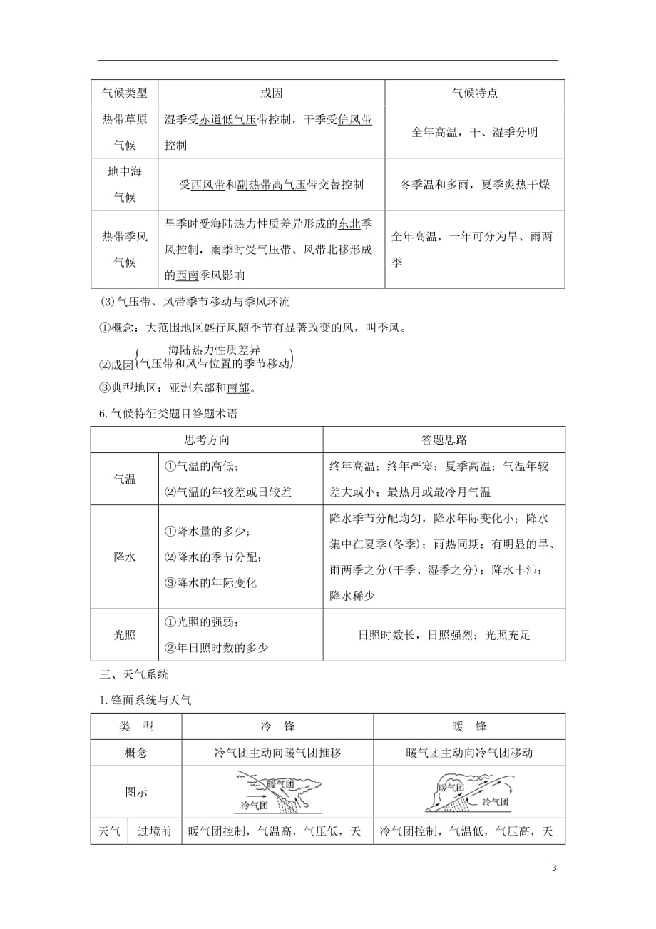 高考地理二轮复习第四部分考前静悟材料材料4大气运动规律学案_第3页