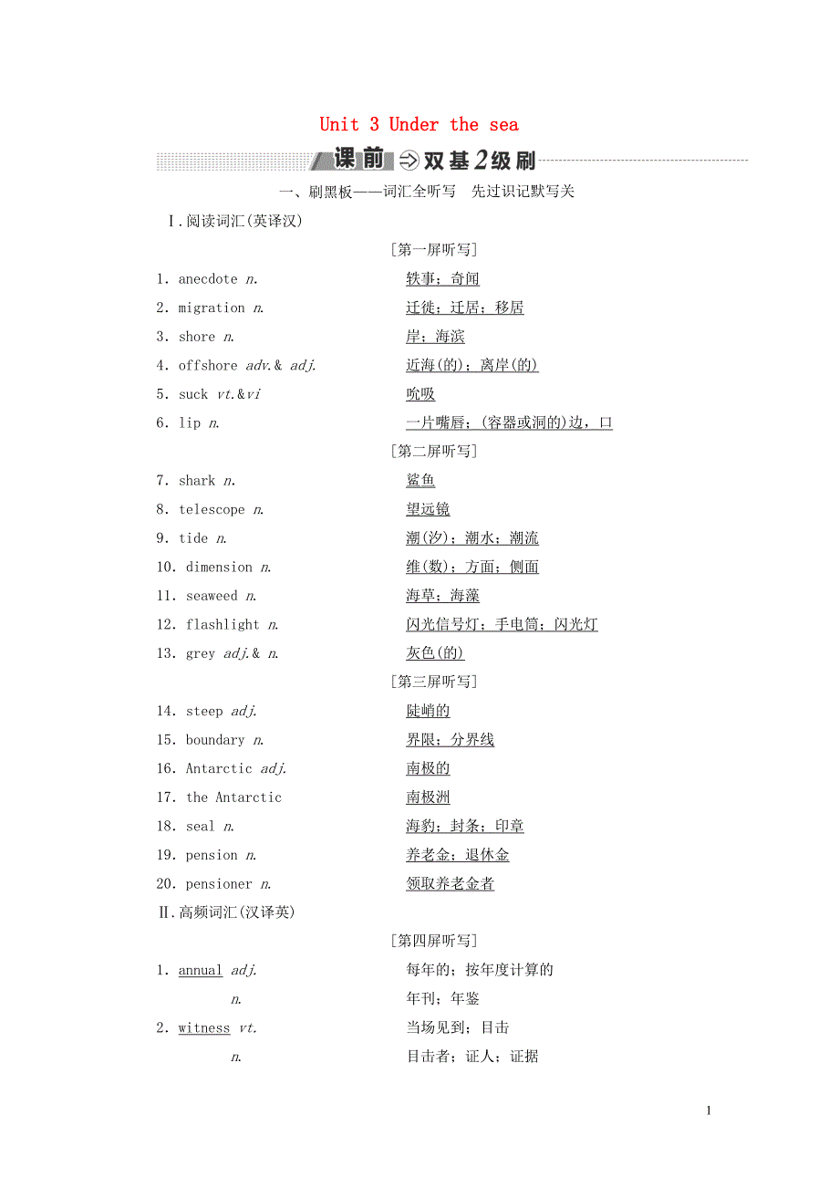 高考英语一轮复习Unit3Underthesea讲义新人教版选修7_第1页