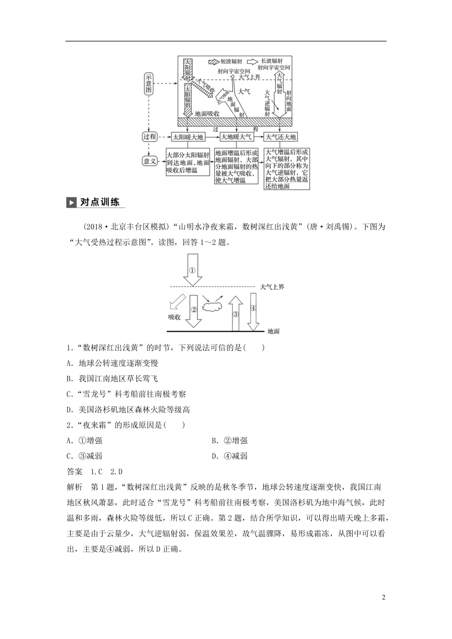 高考地理二轮复习考前三个月专题二大气运动原理常考点一大气的受热状况练习_第2页