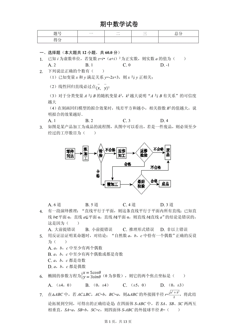 2020年福建省福州市八县（市）一中高二（下）期中数学试卷解析版（文科）_第1页