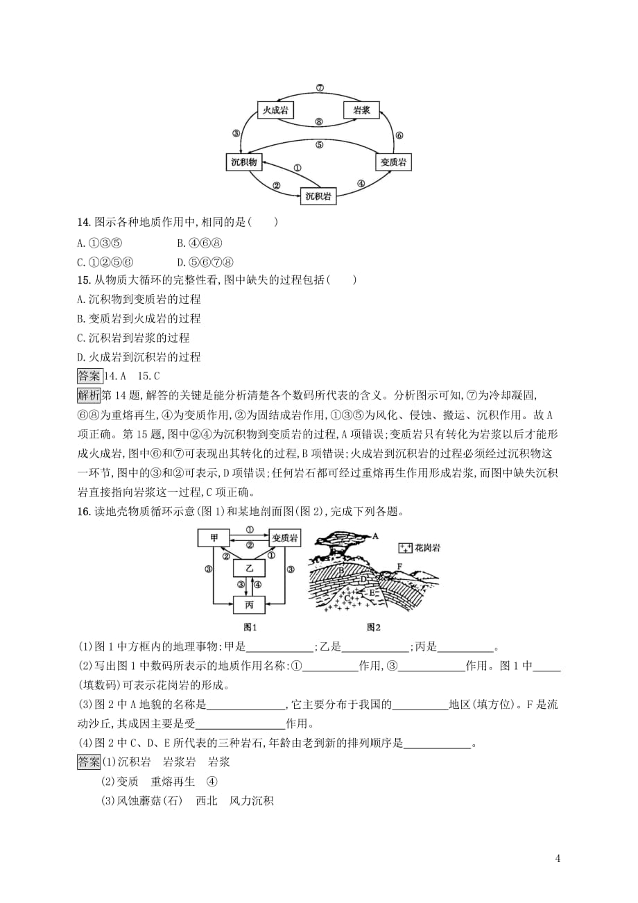 高考地理大二轮复习专题二地球表面的形态提升训练4地壳物质组成和物质循环_第4页