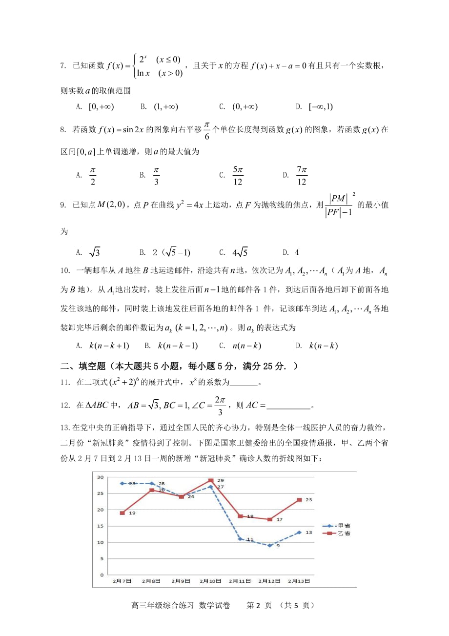 2020年北京市门头沟区高三数学一模试卷_第2页