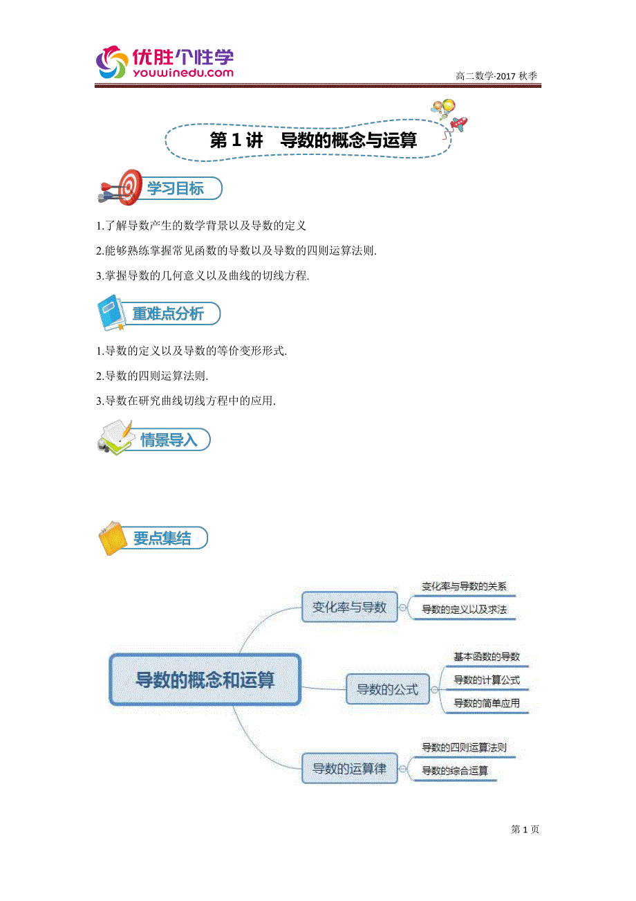 教培机构高中数学讲义][选修2-2 第1讲 导数的概念与运算]讲义教师版.pdf_第1页