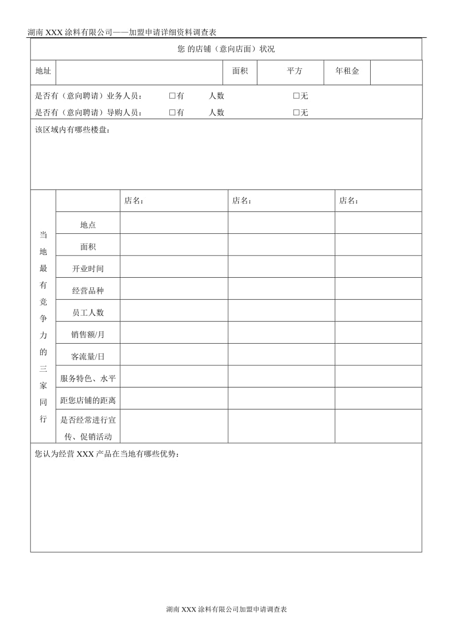 建材行业加盟商申请调查表_第2页