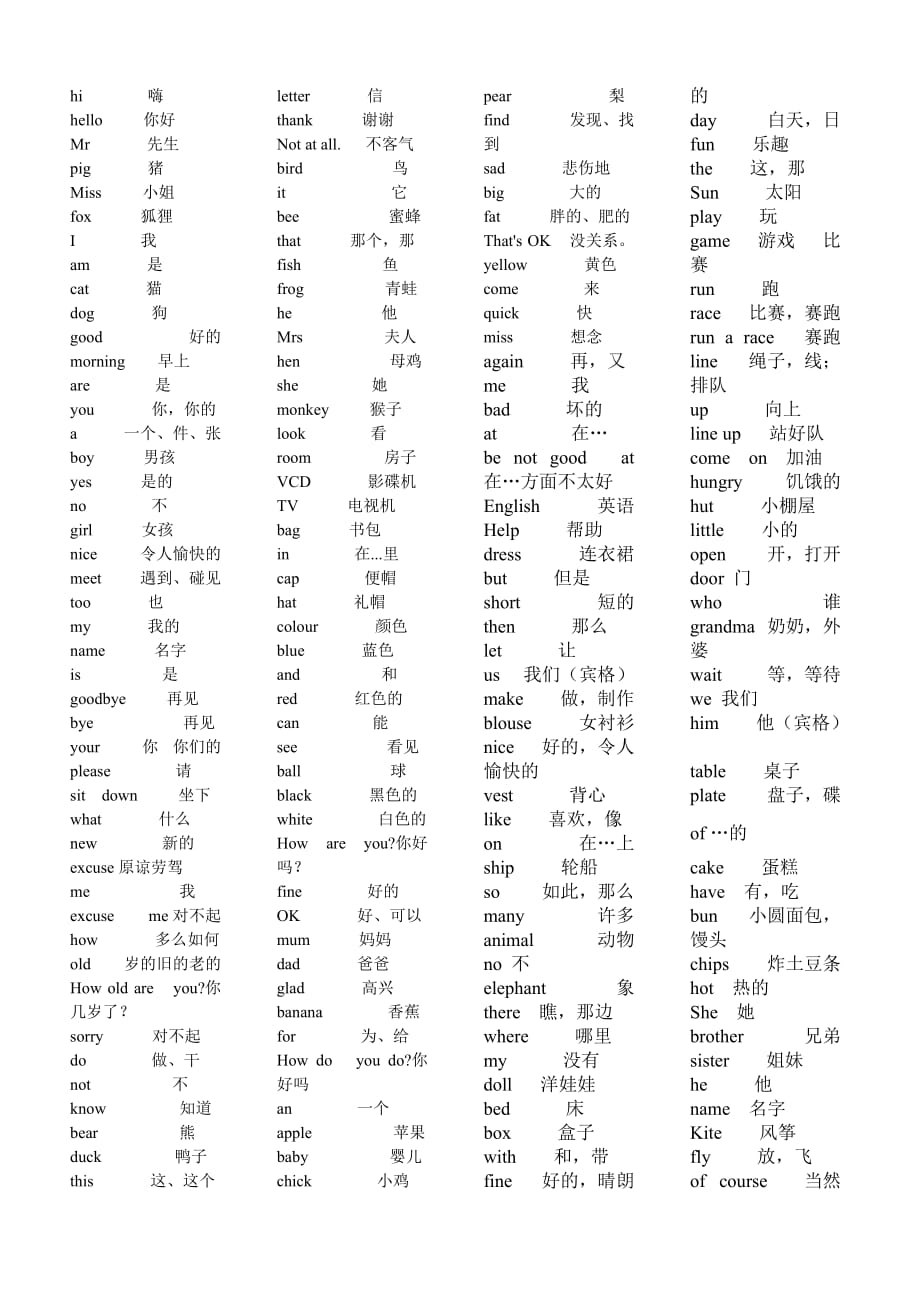 科普版小学英语三四年级单词-汇总_第1页