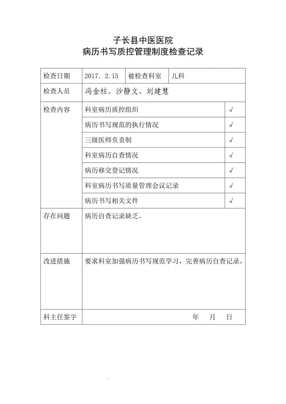 病历书写质控管理制度检查记录_第5页