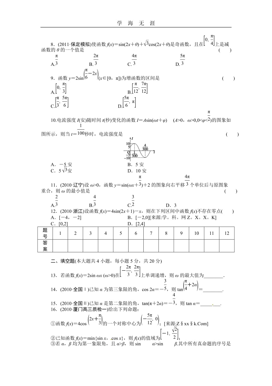 第四章 三角函数、解三角形章末检测（2020年整理）_第2页