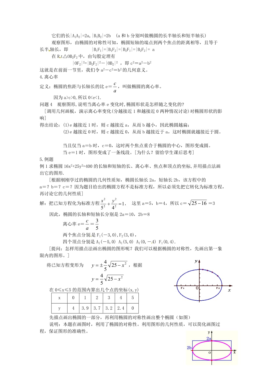 吉林省2020学年高中数学 1-1.2.1.2椭圆的简单几何性质教案 新人教A版选修1-1_第3页