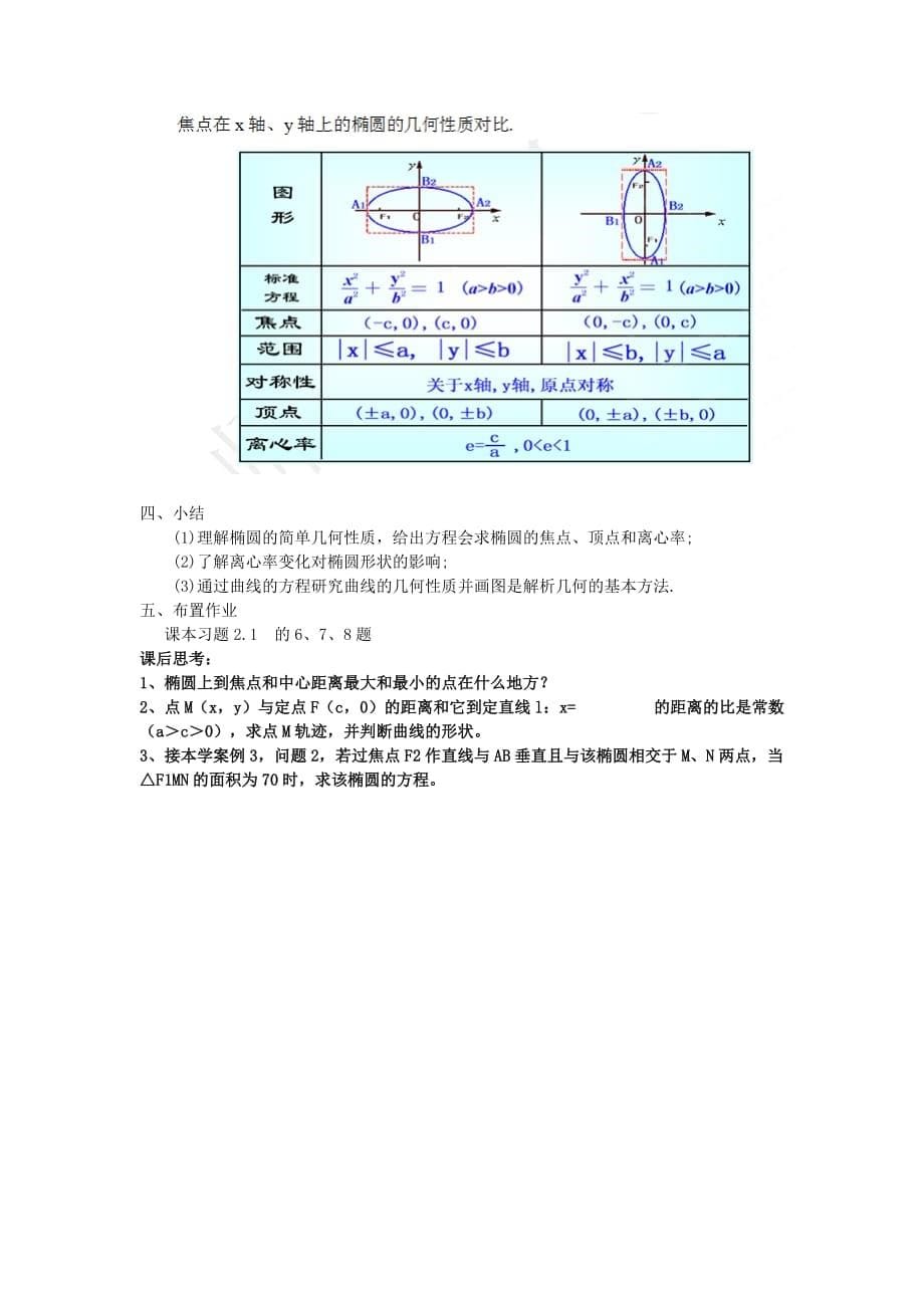 吉林省2020学年高中数学 1-1.2.1.2椭圆的简单几何性质教案 新人教A版选修1-1_第5页