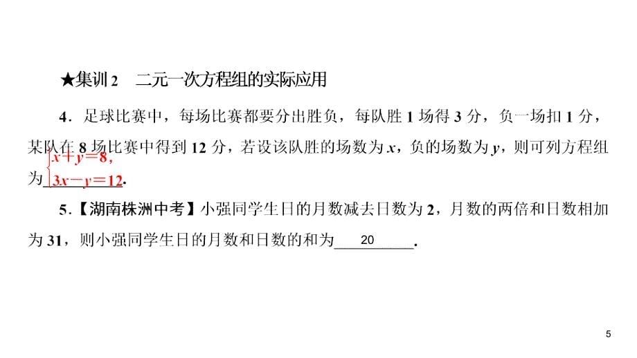 华师大版七年级下册数学练习课件-期末复习2一次方程组_第5页