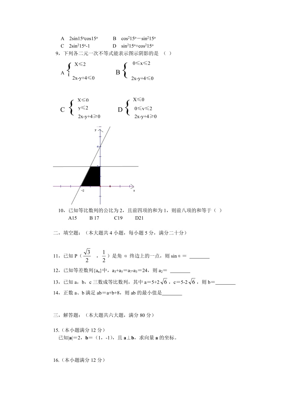 2020学年第二学期高中学业质量监控高一数学试卷人教版_第2页