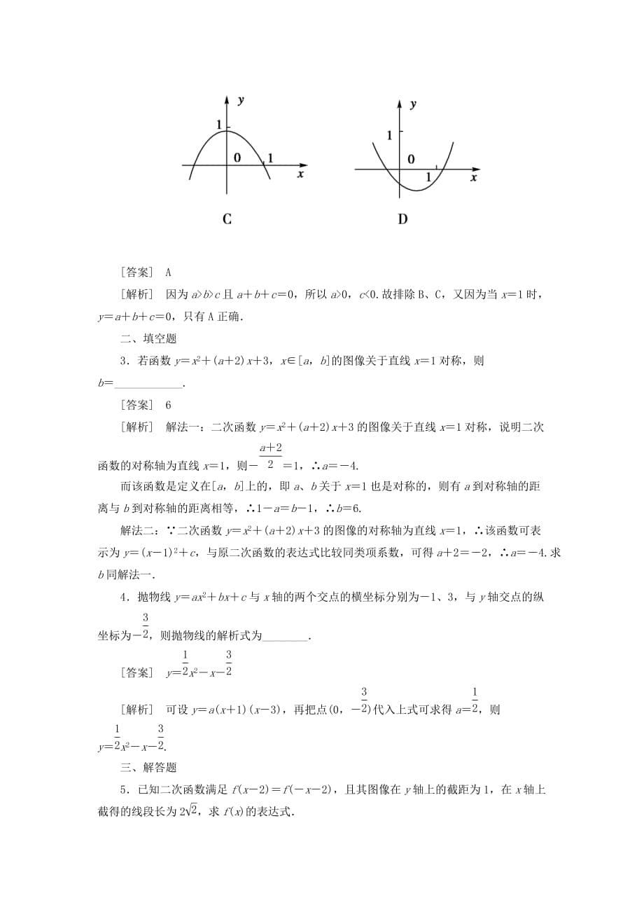 【成才之路】高中数学 2-4-1二次函数的图像同步练习 北师大版必修1_第5页