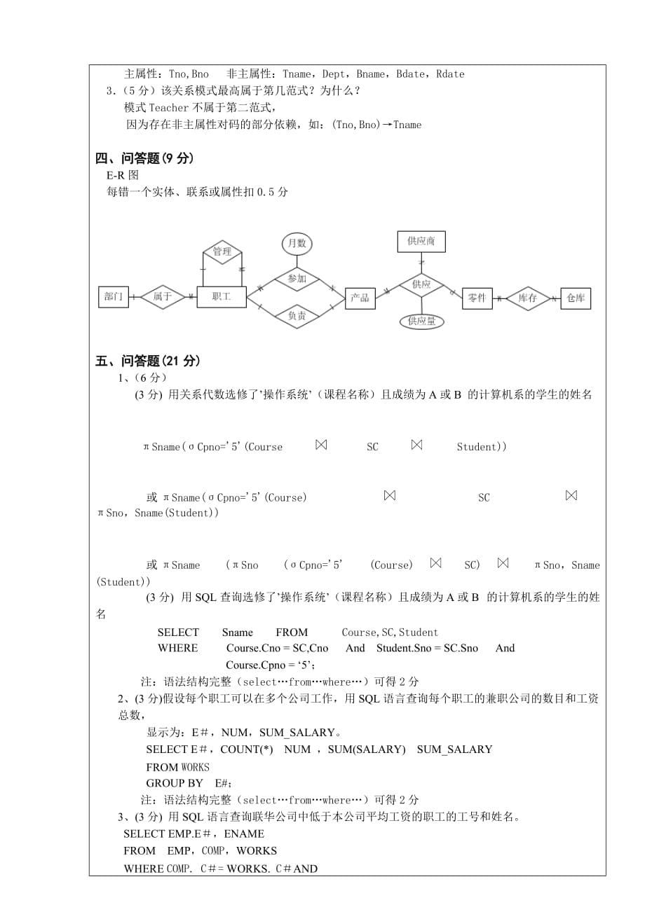 数据库原理与应用考试B卷_第5页