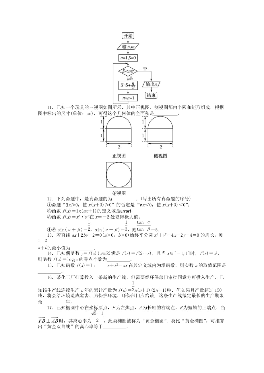 2020年全国高考数学第二轮复习 专题升级训练24 填空题专项训练(一) 理_第2页