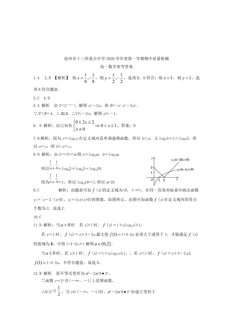 安徽省宿州市十三所省重点中学2020学年高一数学上学期期中联考试题_第4页