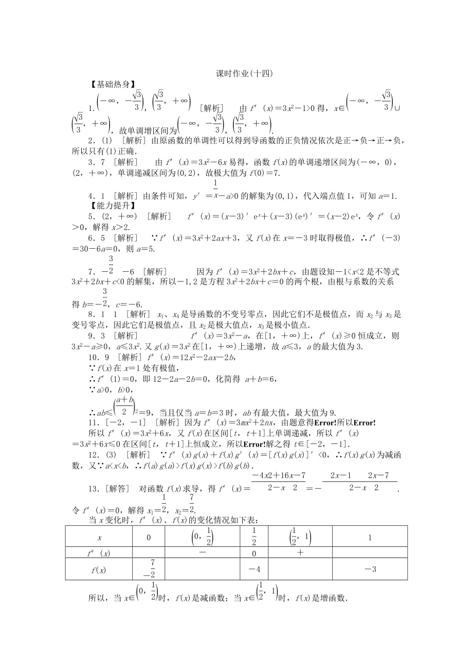 2020届高三数学一轮复习课时作业（14）用导数研究函数单调性与极值 江苏专版_第3页