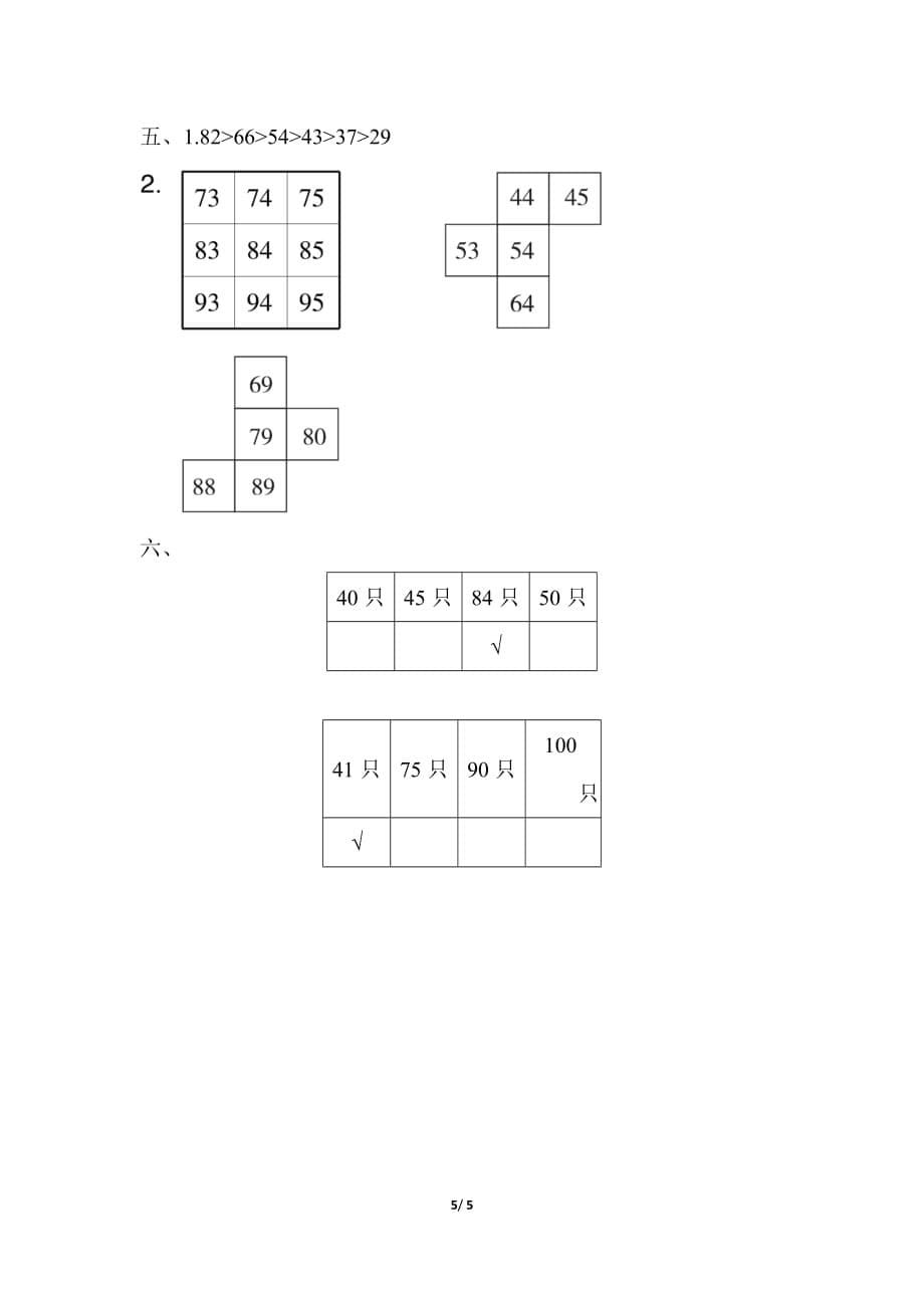 北师大版小学数学一年级下册期末复习 专项能力提升卷2 100以内数的数感培养_第5页