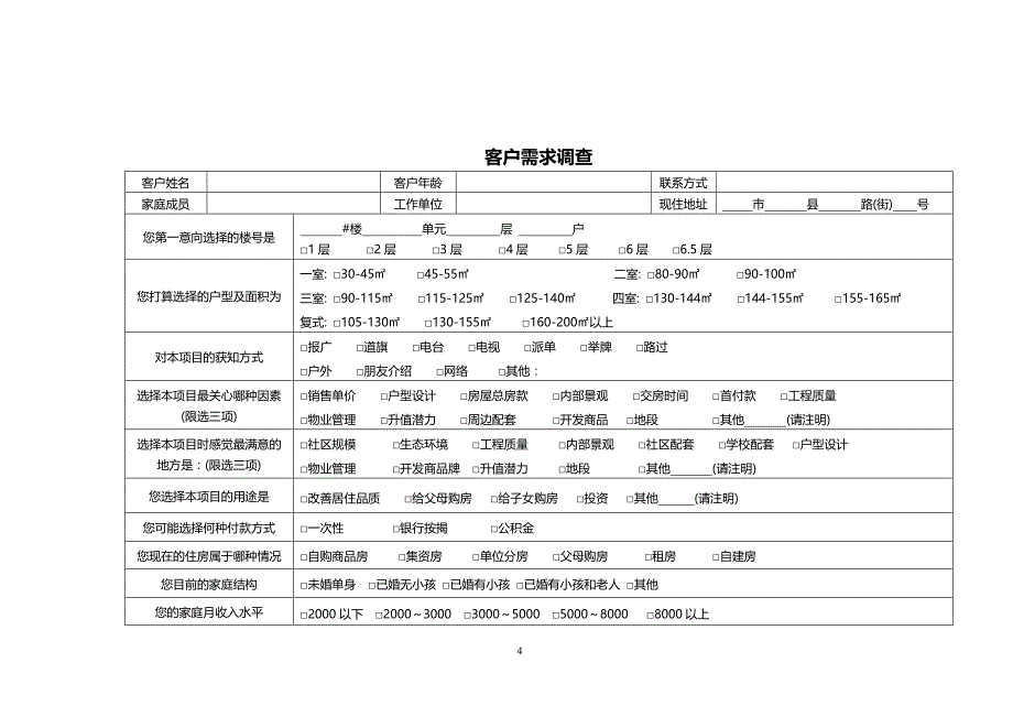 2020年（营销制度及套表）房地产销售常用表格大全_第4页