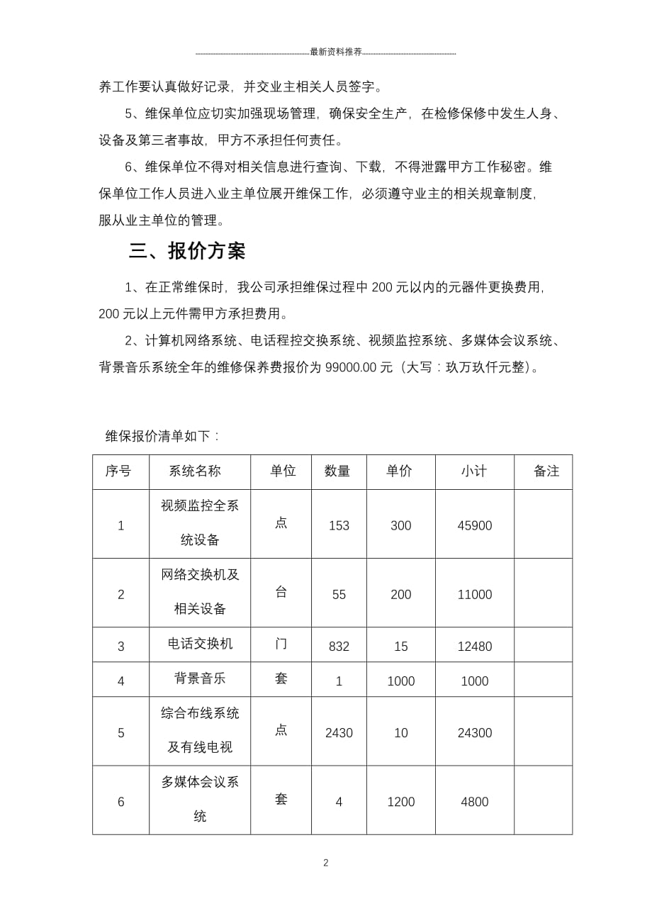 酒店弱电维保方案报价精编版_第2页