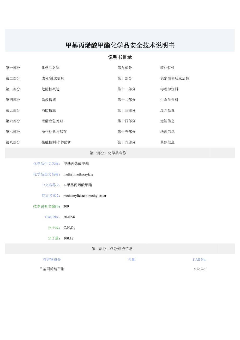 MSDS甲基丙烯酸甲酯_第1页