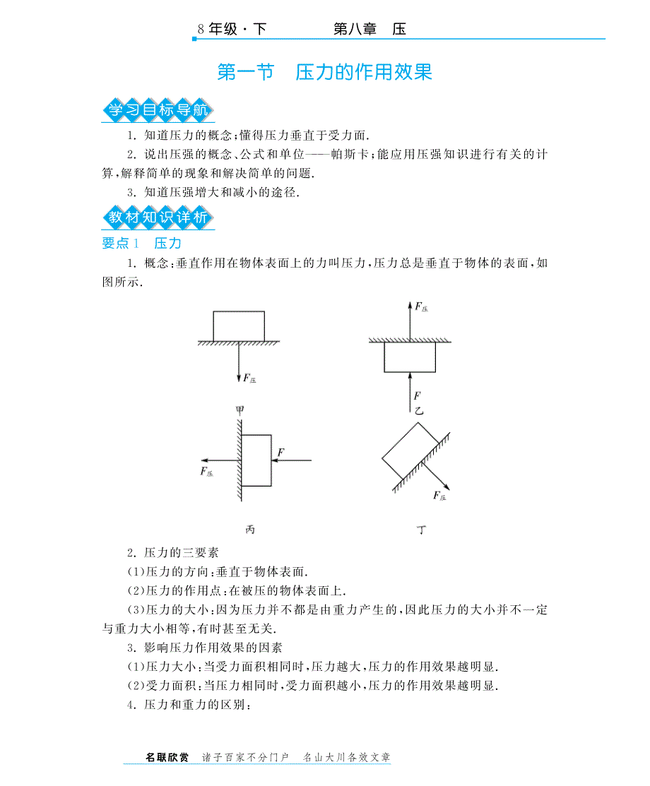 八级物理全册 8.1 压力的作用效果深解析教材知识详析拉分典例探究知能提升训练pdf 新沪科.pdf_第2页