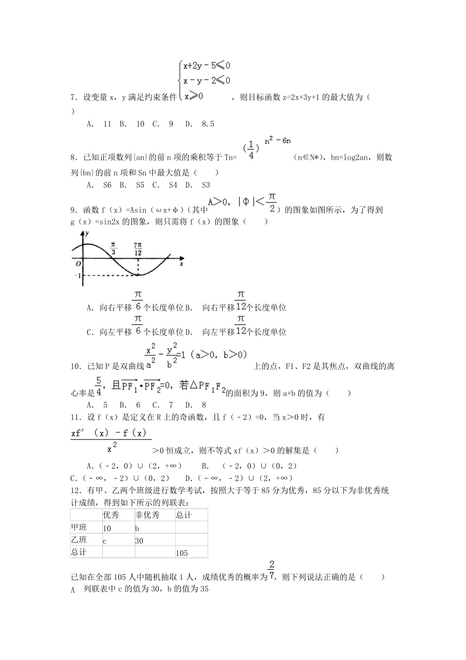 河南省三市（许昌平顶山新乡）2020届高三数学10月第一次调研考试试题 文 新人教A版_第2页