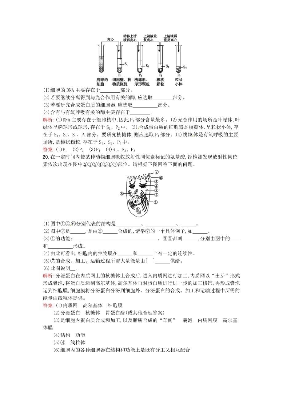 2017人教版高中生物必修一3.2《细胞器-系统内的分工合作》word课后习题 .doc_第5页