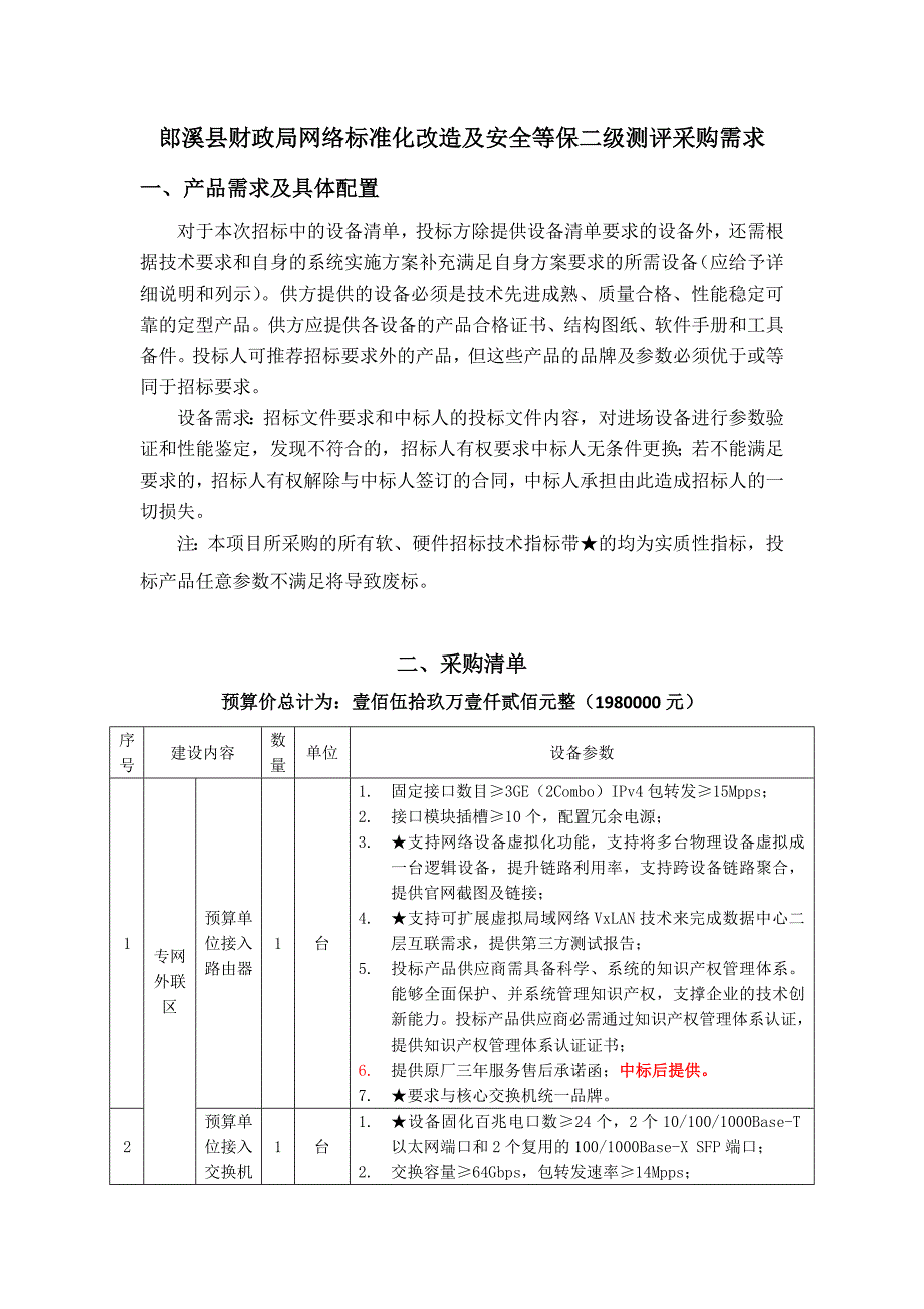 郎溪县财政局网络标准化改造及安全等保二级测评采购需求.doc_第1页