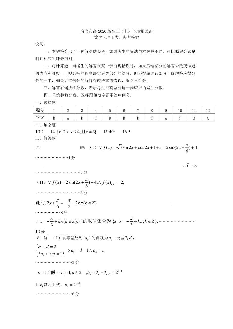 四川省宜宾市2020届高三数学上学期半期测试试题 理_第5页