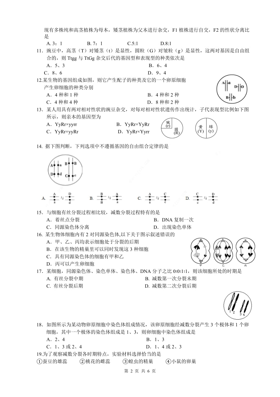 2020届江苏高一生物下学期阶段测试试题_第2页