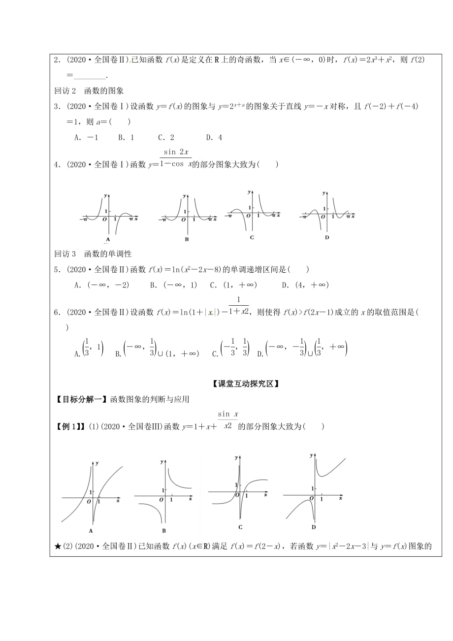 山东省胶州市2020届高考数学二轮复习 专题 函数的图象和性质学案（无答案）文_第2页