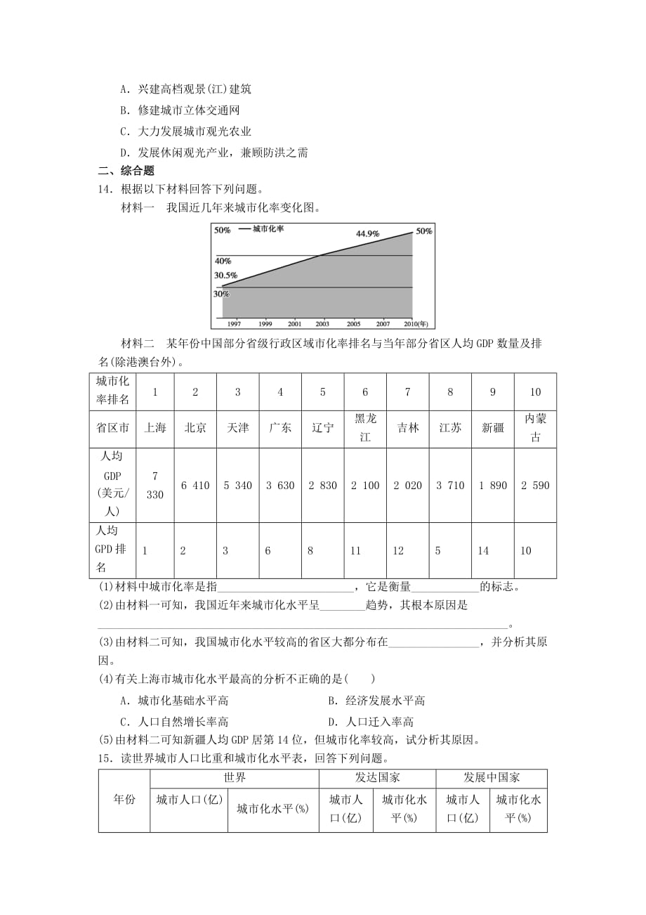 人教版高中地理必修二2.3《城市化》word同步测试 .doc_第4页