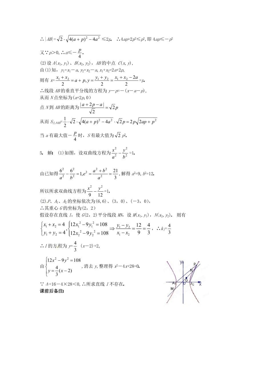 广东省珠海市金海岸中学2020届高三数学 考前专题讲座 直线与圆锥曲线问题的处理方法一_第5页