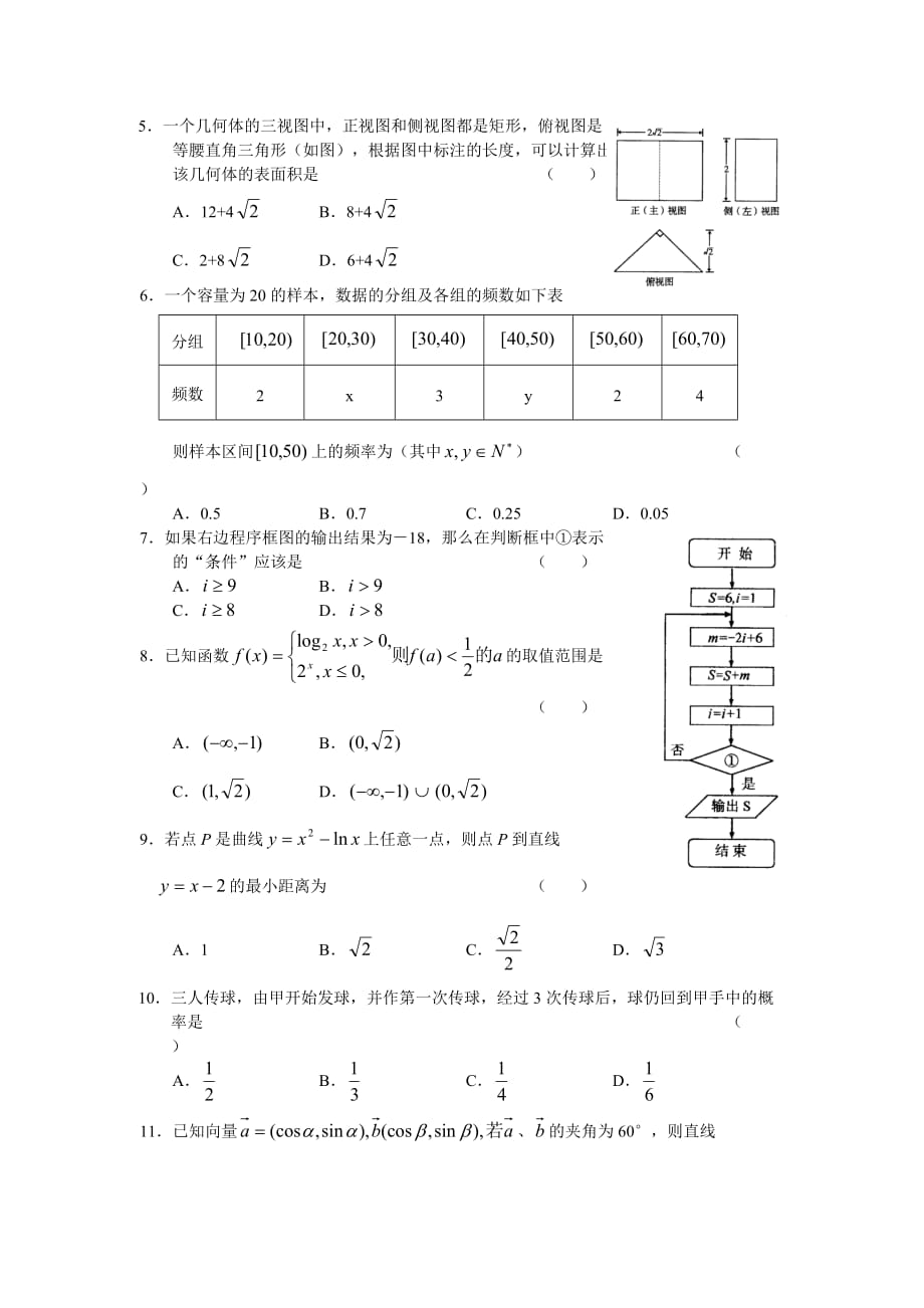 山东省临沂市2020学年高三数学文科教学质量检查考试卷(二)_第2页