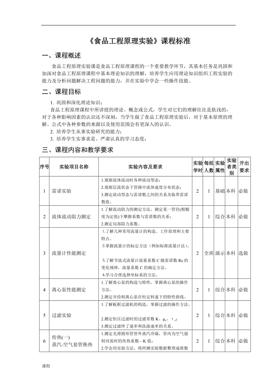 《食品工程原理实验》的课程学习标准..doc_第1页