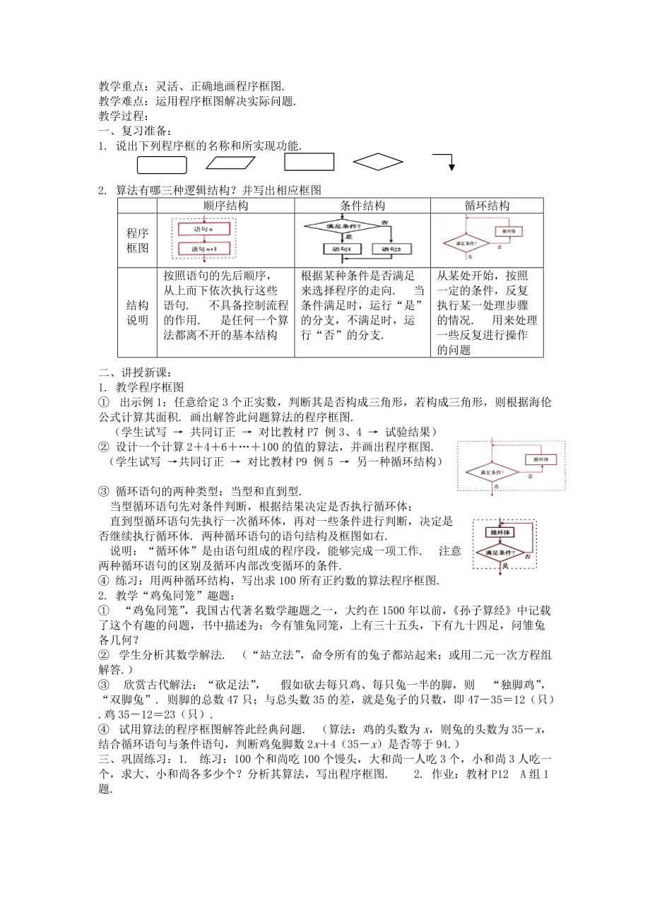 高中数学《程序框图与算法的基本逻辑结构》教案1 新人教A版必修3_第2页