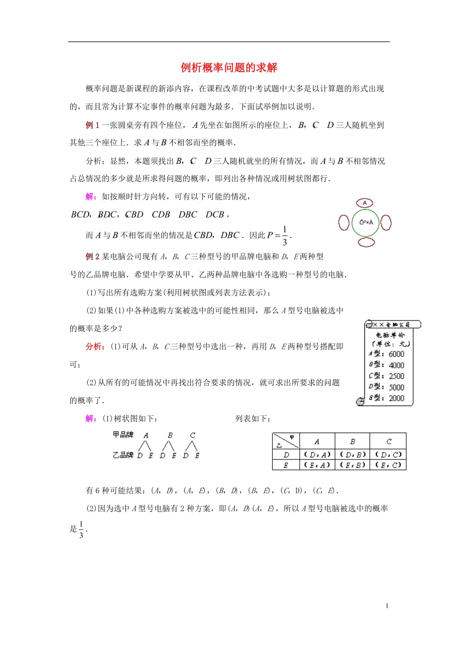 九级数学上册2.4概率的简单应用例析概率问题的求解素材新浙教 1.doc_第1页