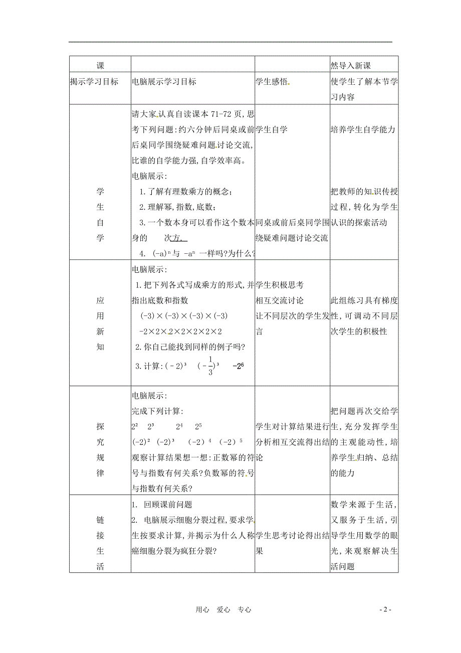 七级数学上册 2.10有理数的乘方教案 冀教.doc_第2页