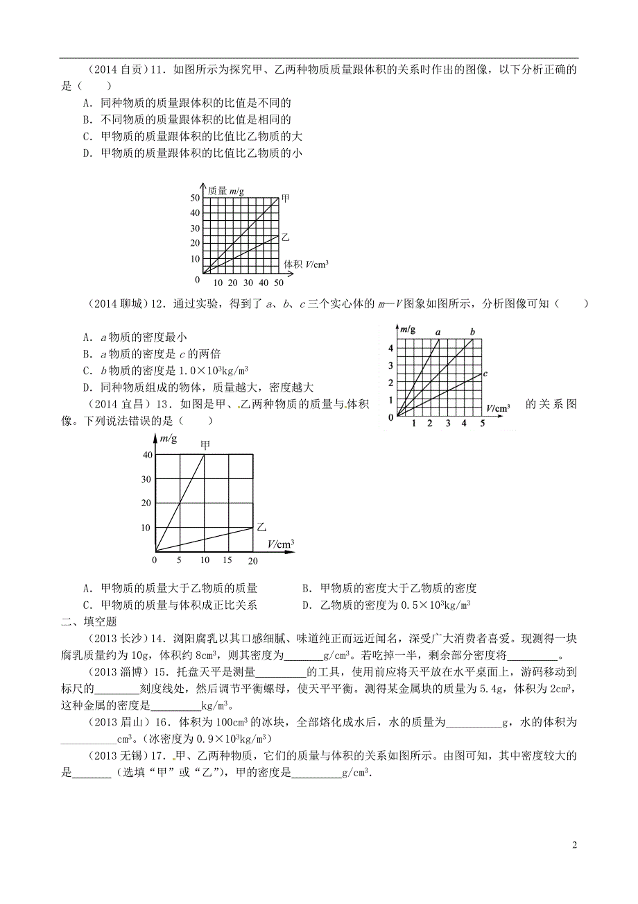 江苏南京溧水区孔中学八级物理下册 第6章 第3节 物质的密练习不全新苏科.doc_第2页